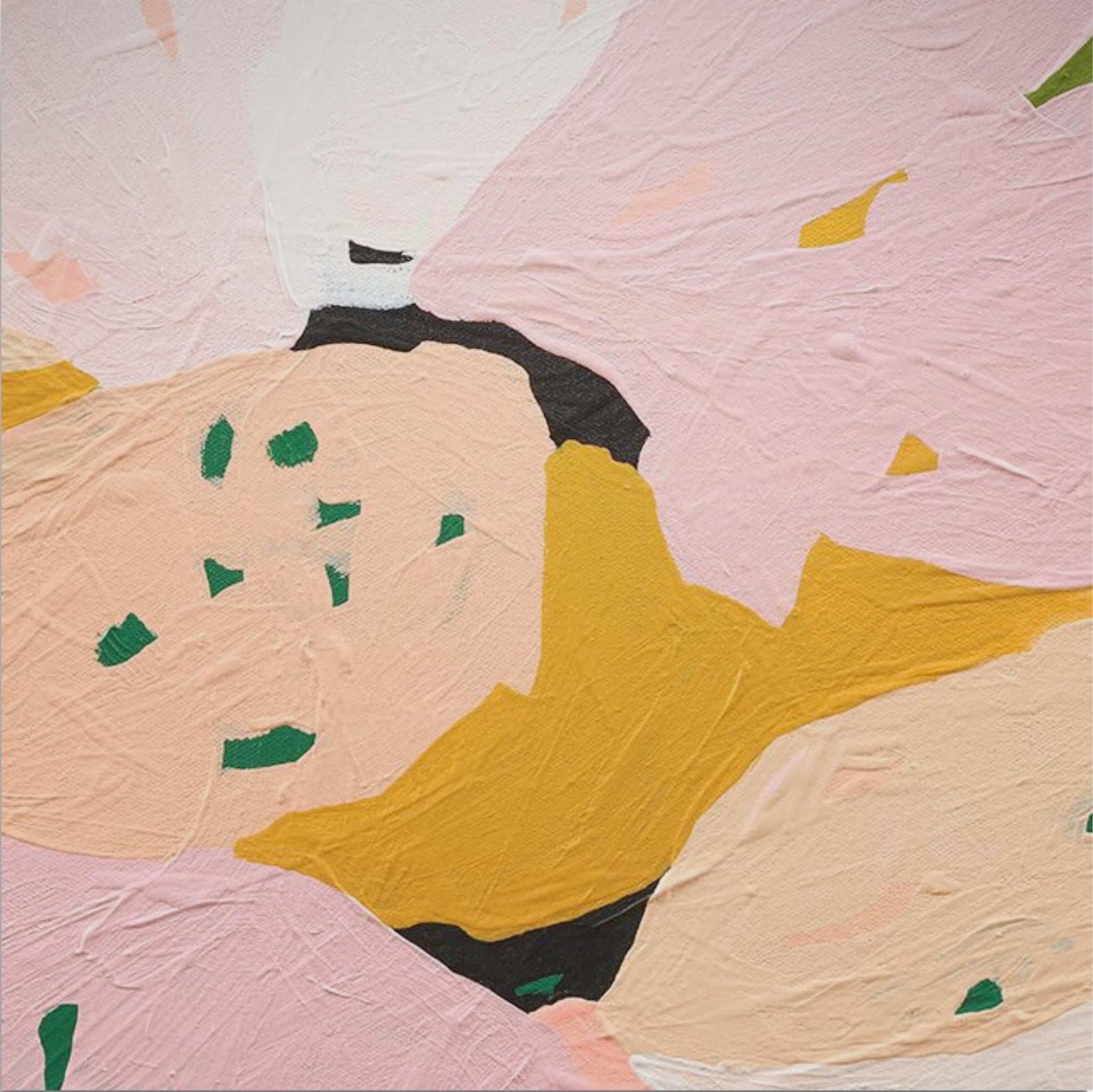 Close up of abstract pink, orange, white and green print