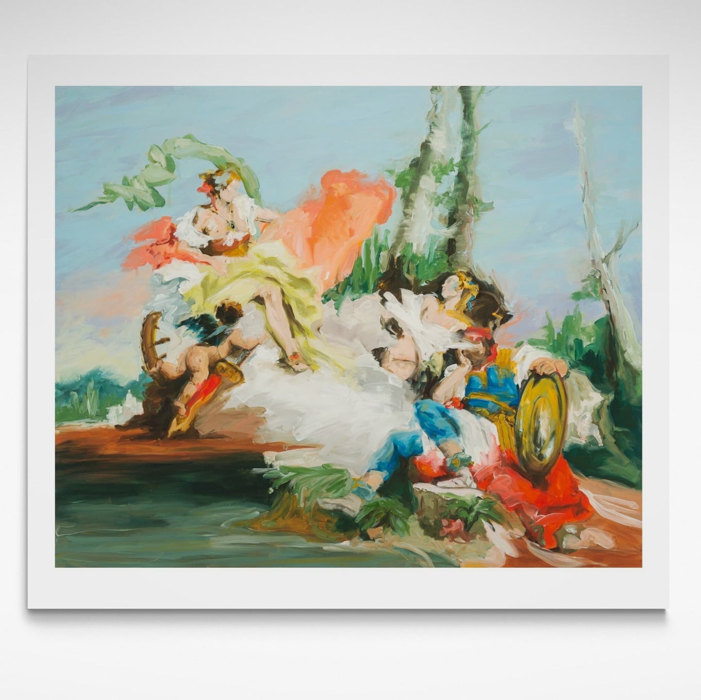 Contemporary, colourful print of classical art with abstract figures