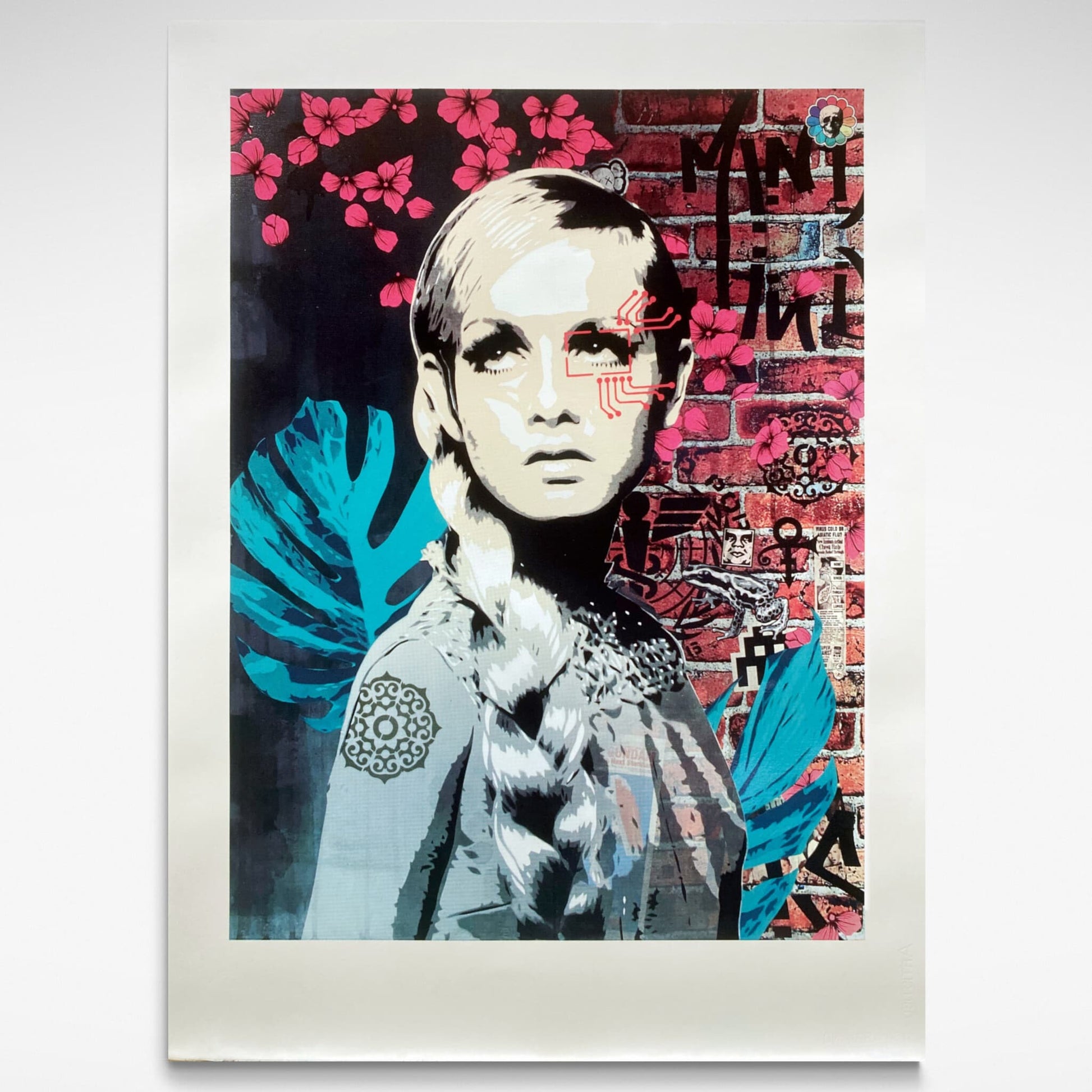 Urban art-style screenprint portrait of Twiggy by Brad Novak.  It has 2 x UV gloss embellishment layers.