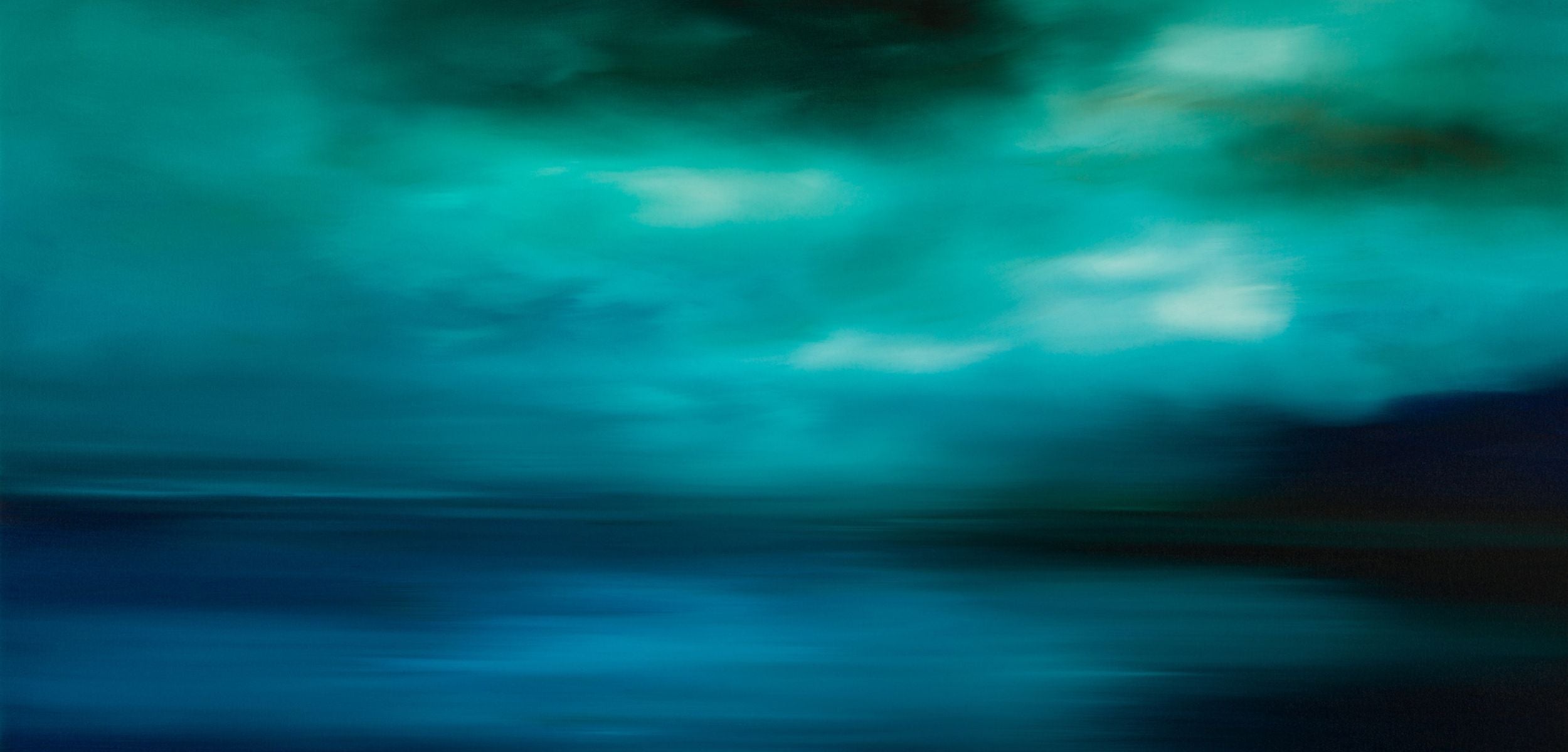 Abstract sea and landscape scene with blue and green hues