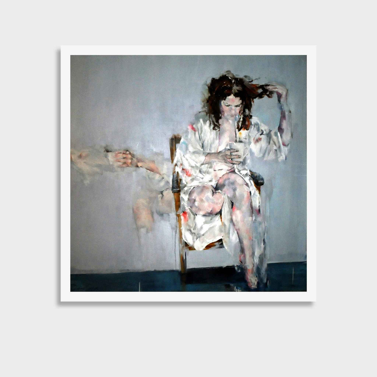 Justine Turnbull Still Life With Magnolia limited edition print featuring a seated woman holding a coffee cup.