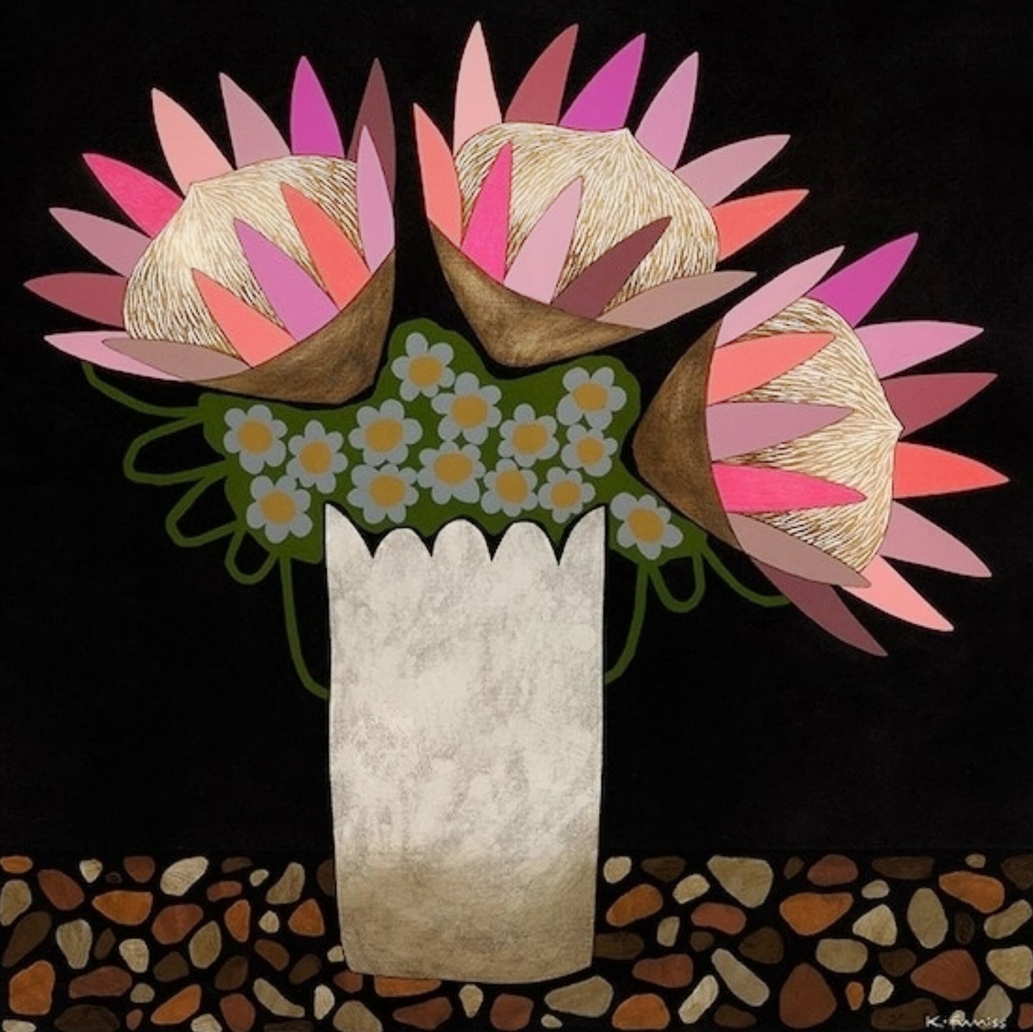 Protea and daisy flowers in vase
