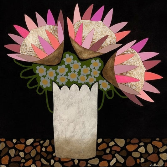 Protea and daisy flowers in vase