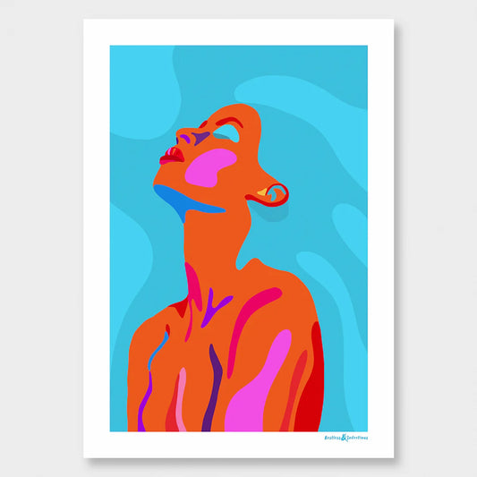 Bright coloured woman with flowing turquoise hair
