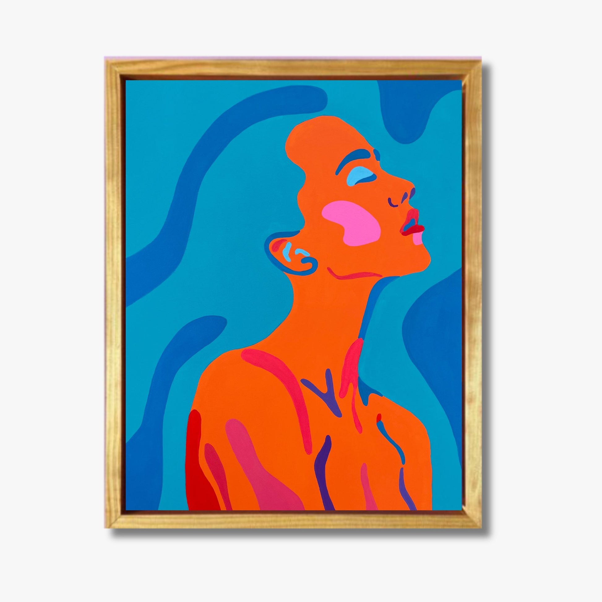 Empire Blue is a stunning original painting framed in timber by Agate Rubene. It features intricate textures and bold brushstrokes in varying shades of blue, creating a sense of depth and movement.