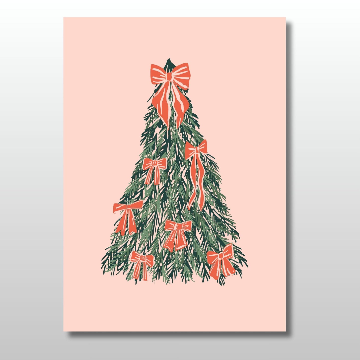 Christmas tree with red bows on a pink background
