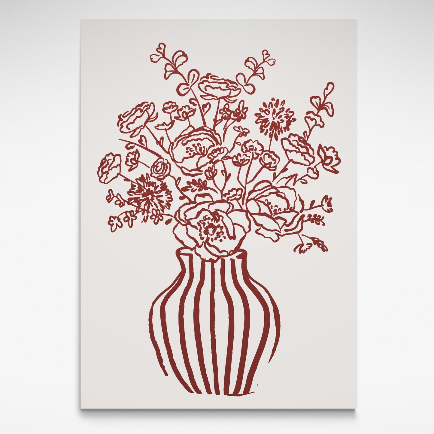 Red floral and vase illustration on a white background