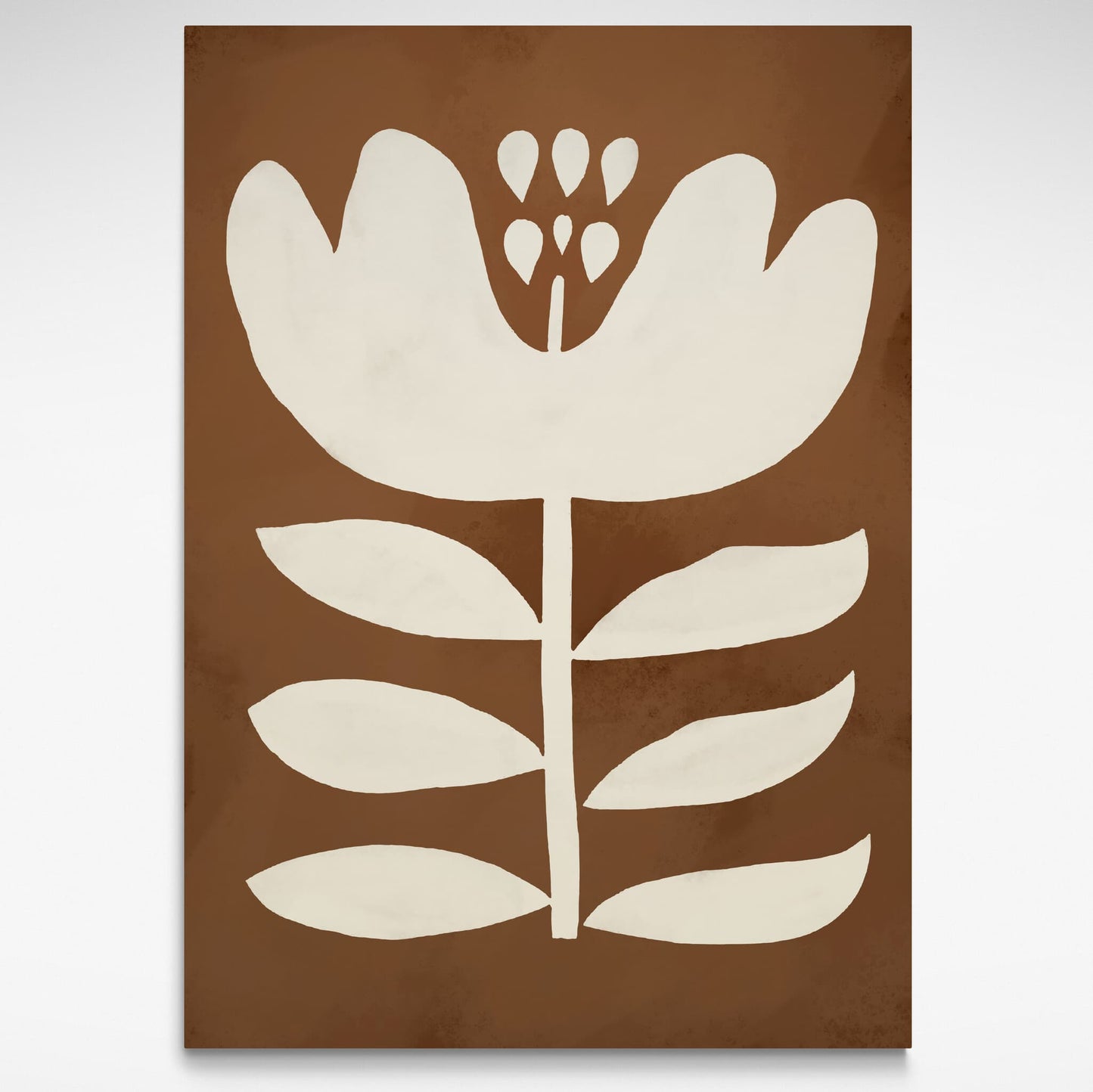 Large Brown Flower print with abstract floral shape and earthy tones, perfect for Mid-Century, minimalist, and boho home decor.
