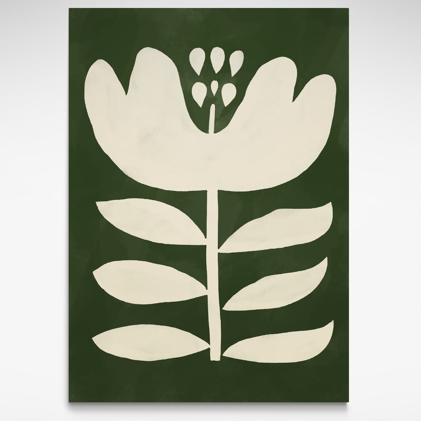 Oversized Dark Green Floral Print featuring an abstract bloom design—ideal for Mid-Century, minimalist, or boho-inspired interiors.