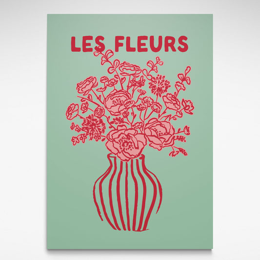 "Les Fleurs Green and Pink" floral hand-drawn print by Solstice Studio Prints, featuring intricate green and pink florals