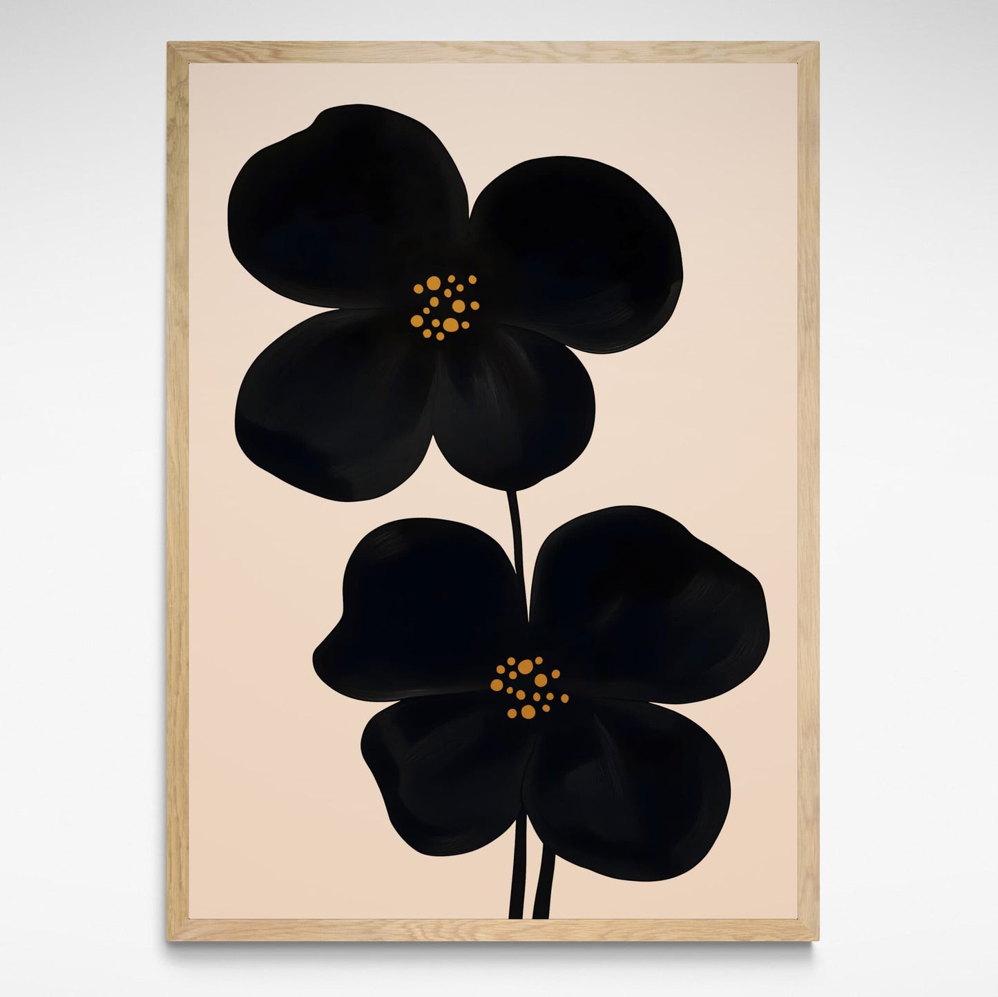 Framed Mid Century Flower Print in black and cream. Print by Solstice Studio Prints