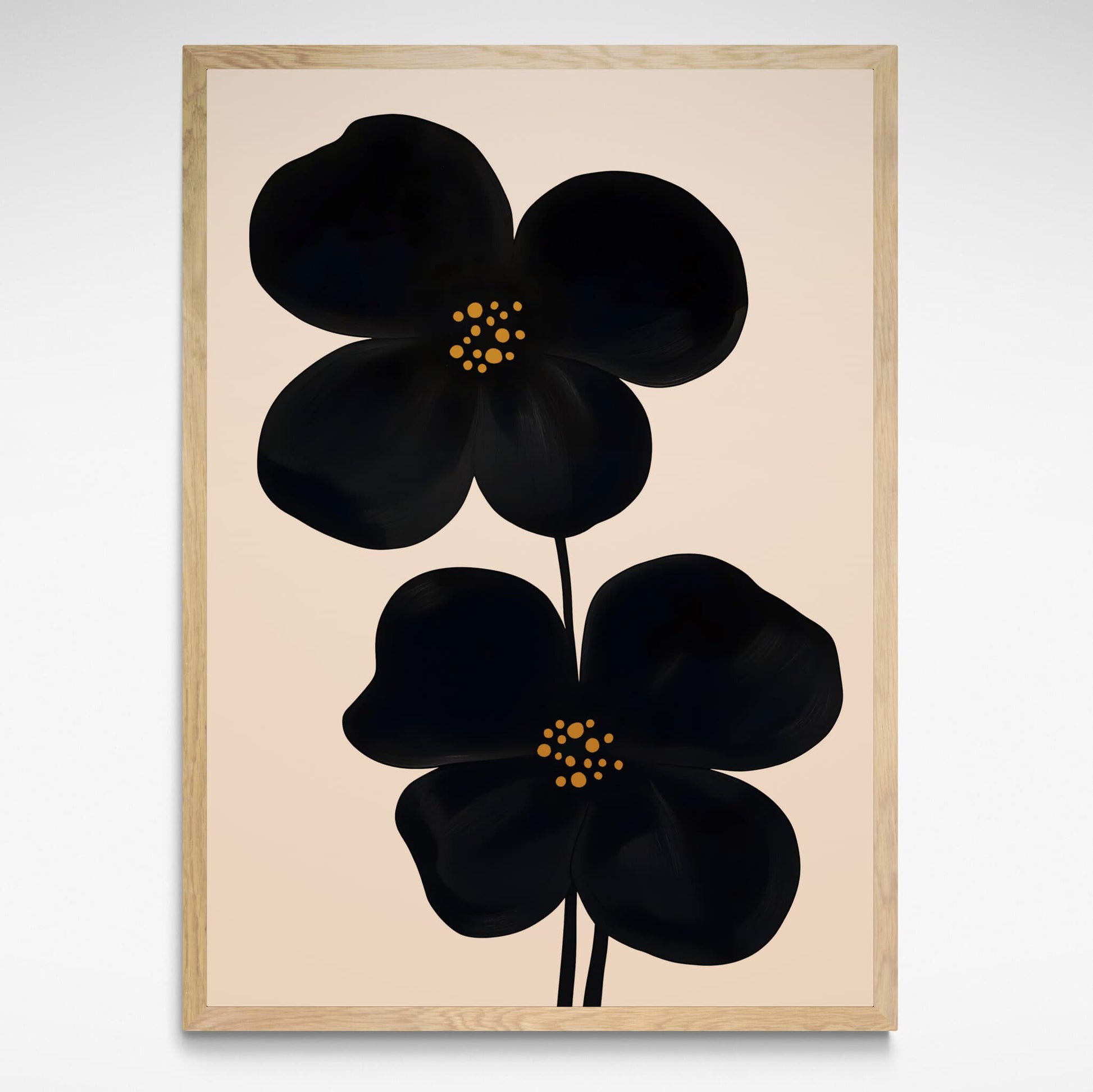 Framed Mid Century Flower Print in black and cream. Print by Solstice Studio Prints