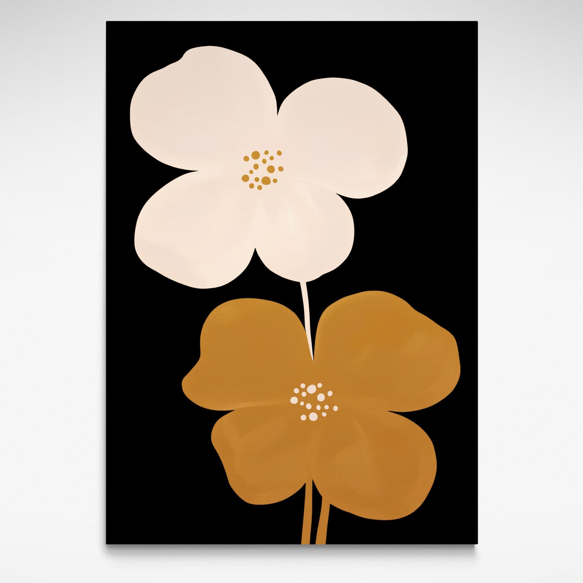 Mid Century Flower Print in black, cream, and gold. Print by Solstice Studio Prints