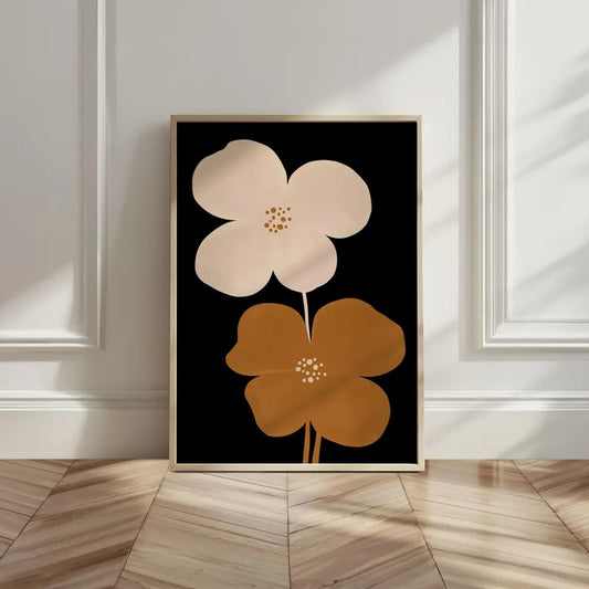 Mid Century Flower Print in black, cream, and gold. Print by Solstice Studio Prints