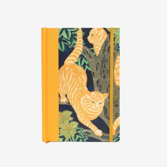Hardcover notebook Cats in the Trees by Eileen Mayo, featuring a 1931 linocut of cats in tree branches, from the Te Papa Collection.