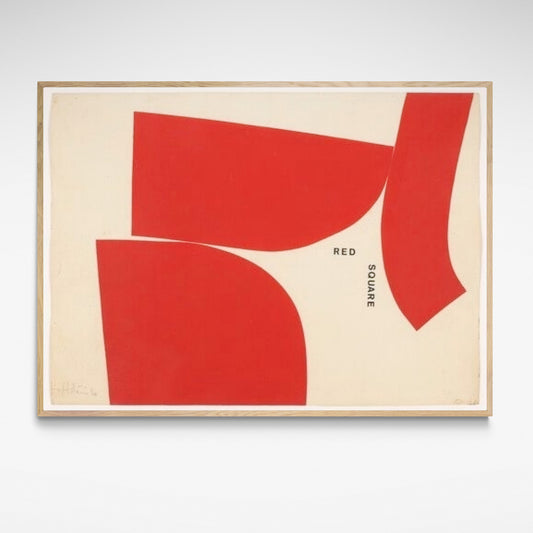Oak framed Ralph Hotere 'Red Square' Print, size A2