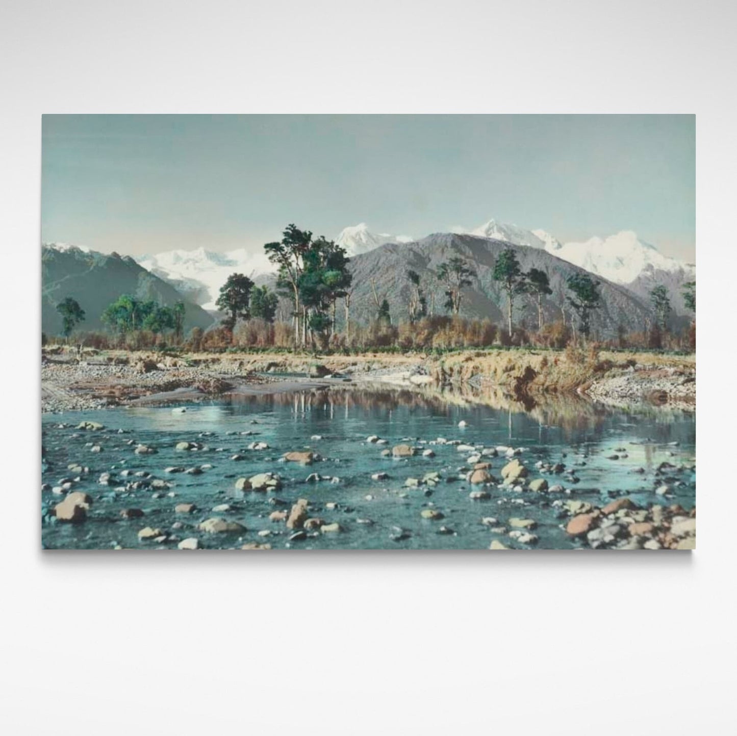 1940's print of clearwater with snowy mountains in background