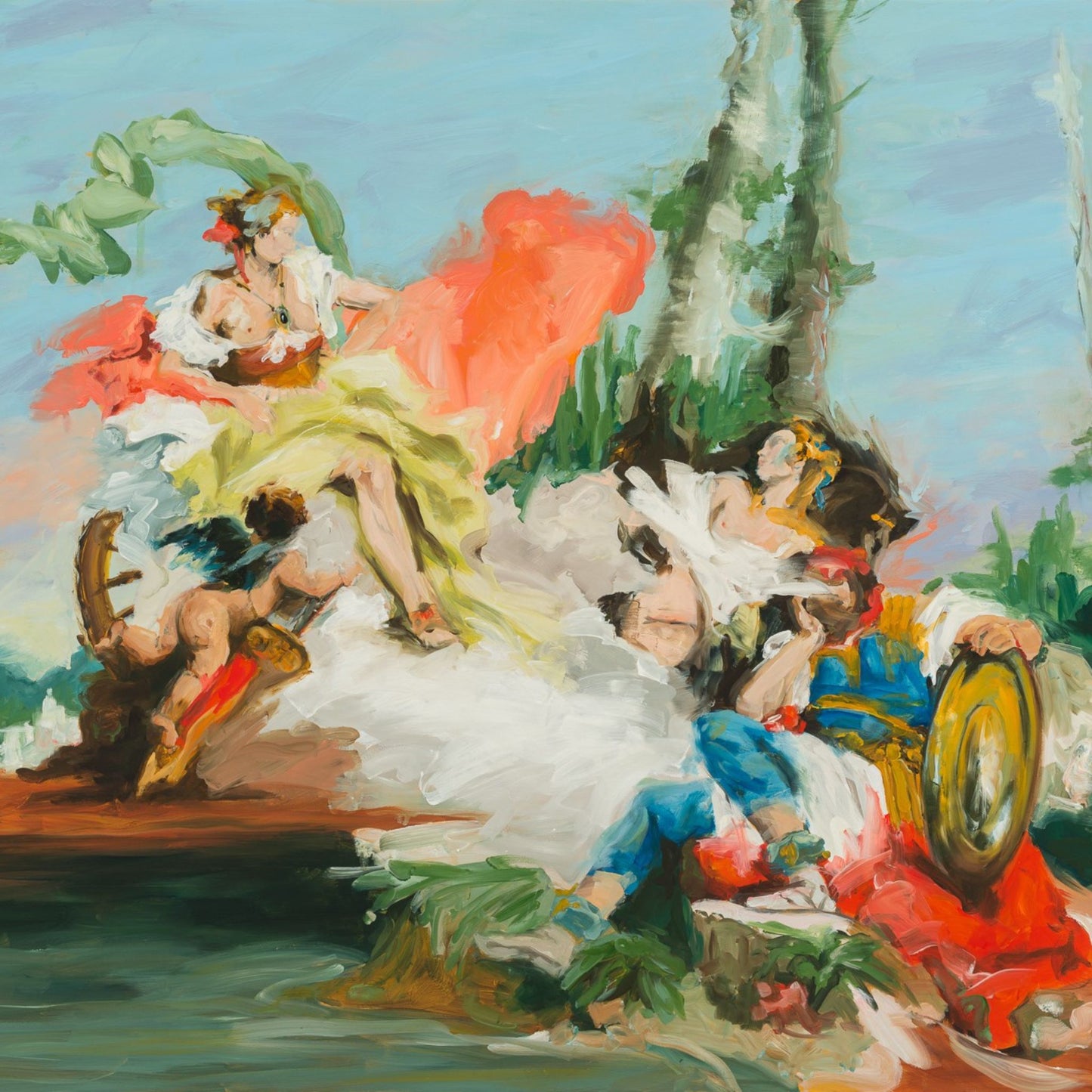 Contemporary, colourful print of classical art with abstract figures