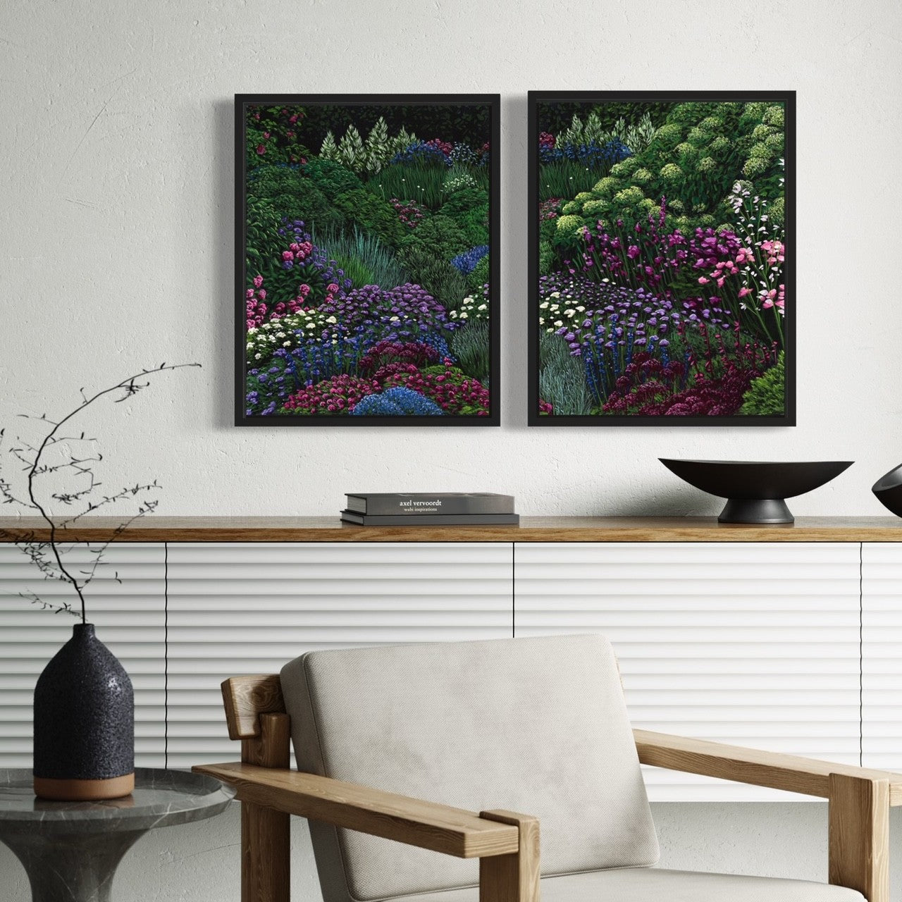Diptych  framed 'Blue and Purple Hues 2' prints by Anna Evans