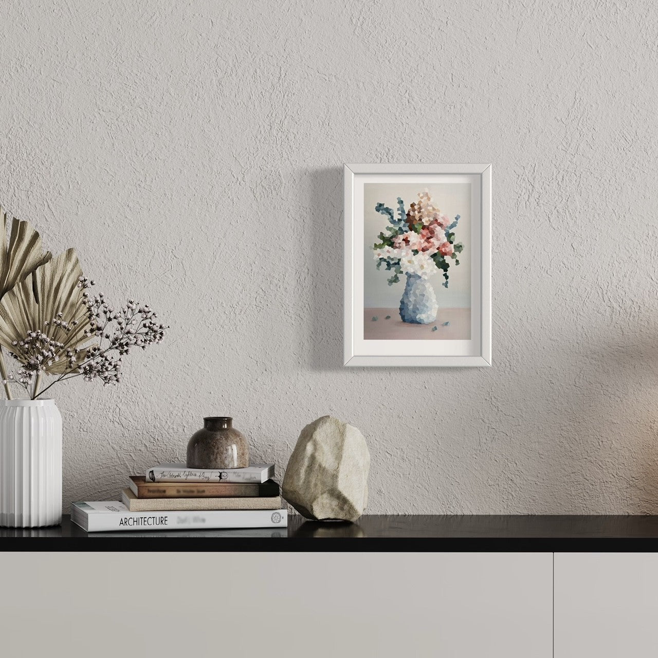 Jem Ennis's "Symphony of Blooms" print hanging on a wall.