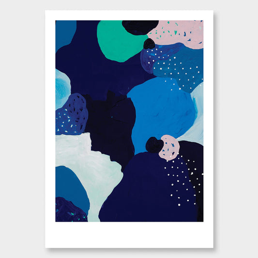 Abstract blue, green, white and pink print