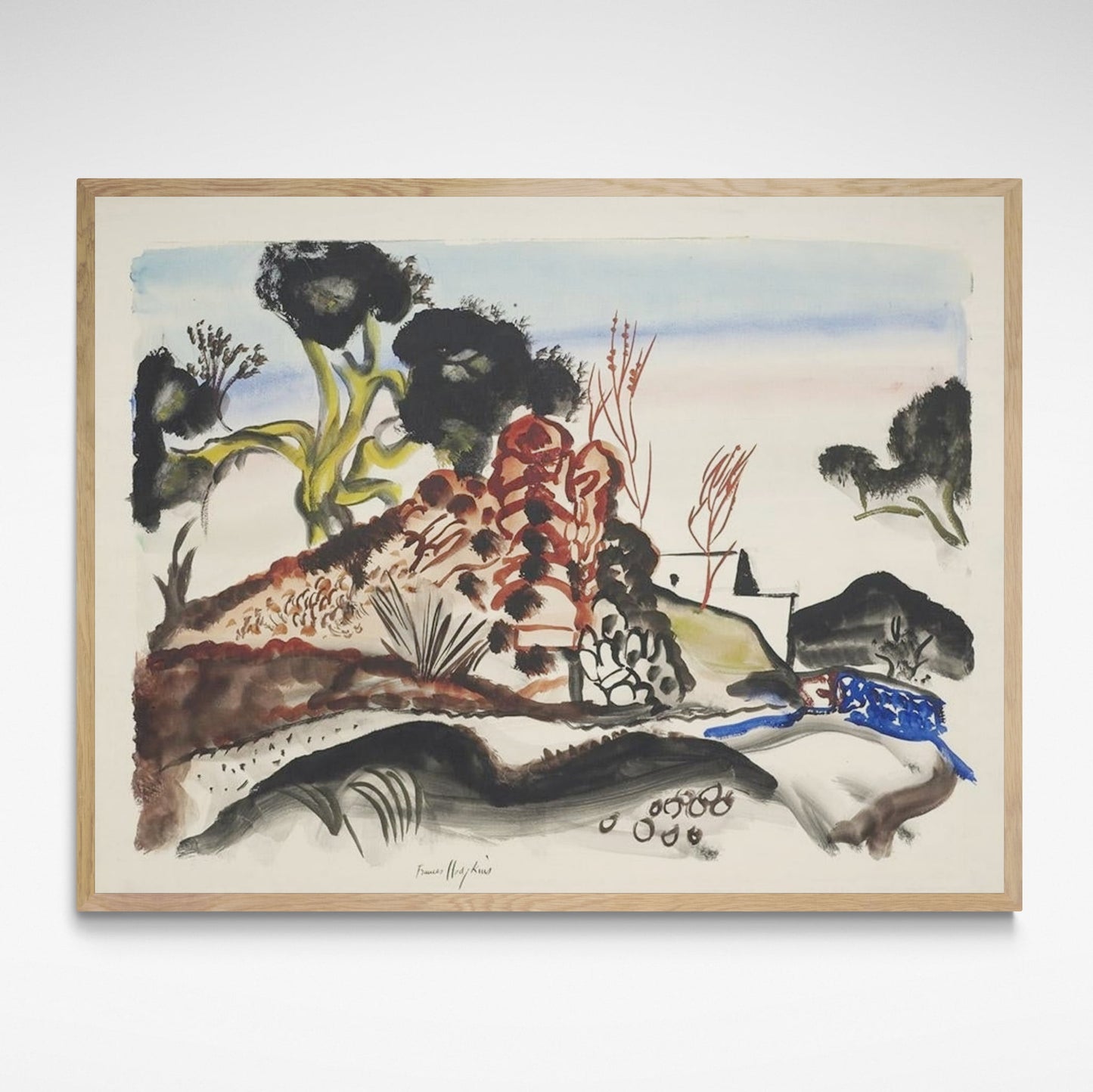 Framed abstract print of trees and hills in Ibiza