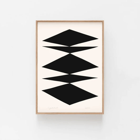 Black and white  geometric abstract print.