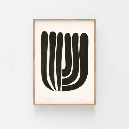 Back and white tulip shaped abstract print