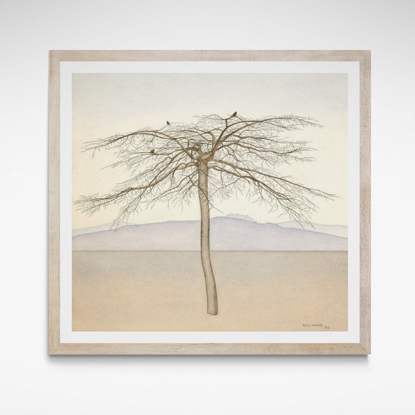 Print of a leafless tree with birds