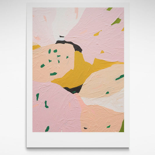 Abstract pink, orange, white and green print