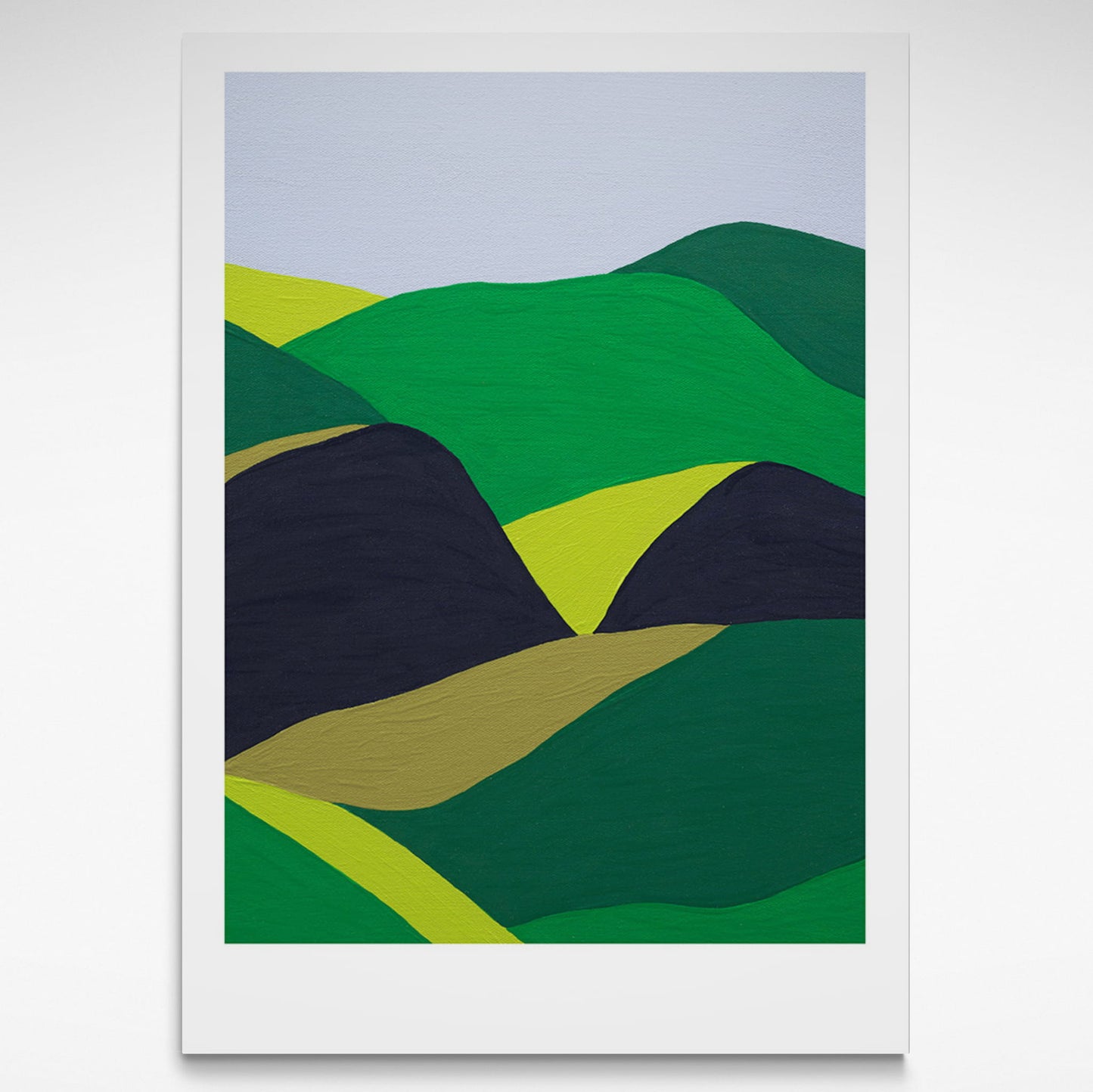 Abstract landscape in greens, black and blue