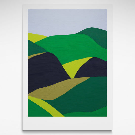Abstract landscape in greens, black and blue