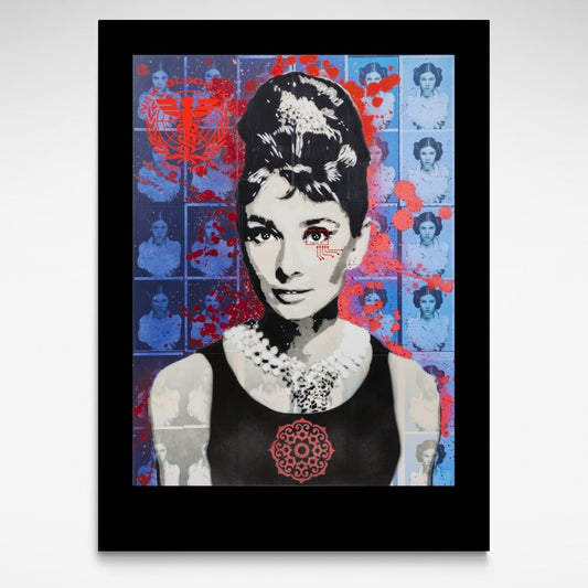 Contemporary screenprint portrait of Audrey Hepburn