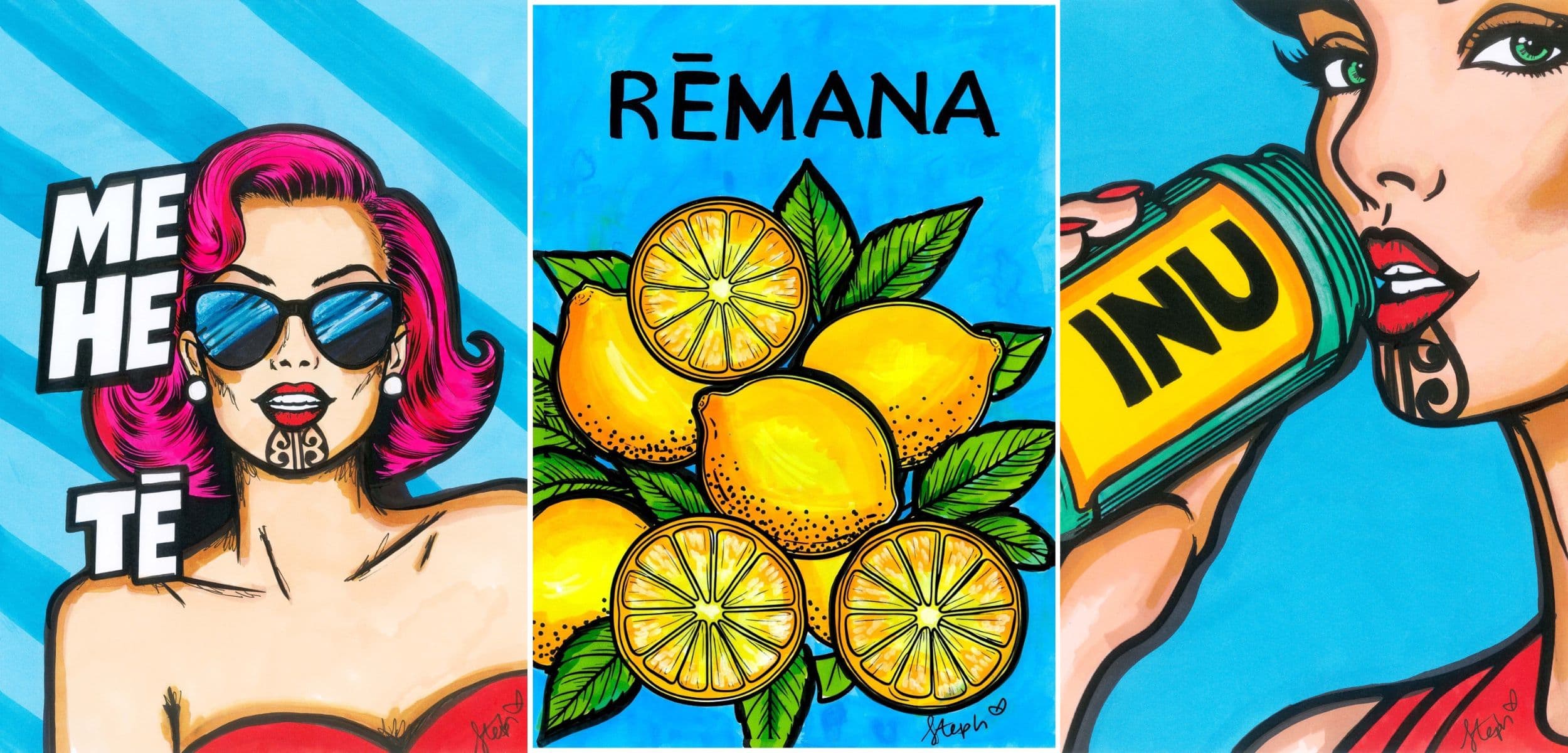 Three colourful pop art prints by Stephanie Northey