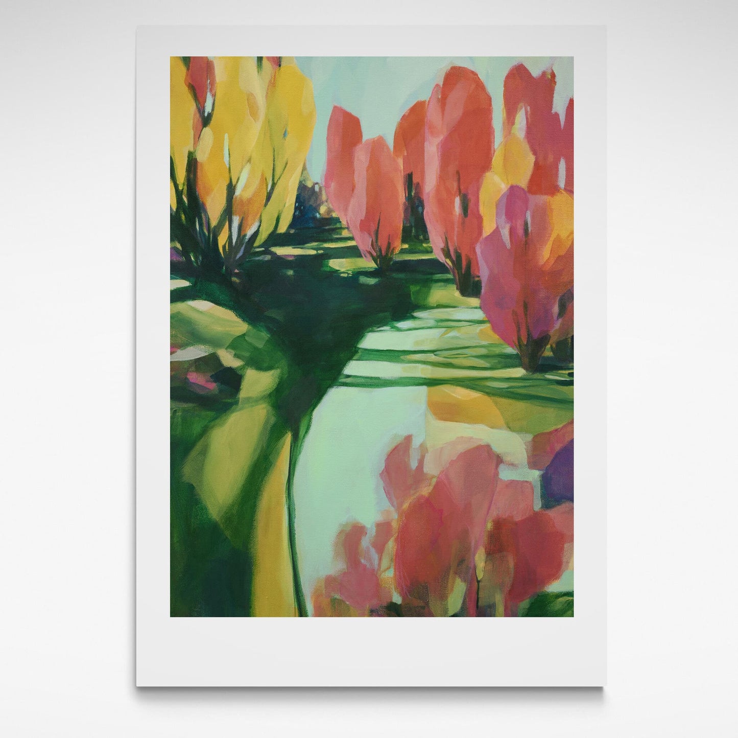 Landscape print of red and yellow poplar trees