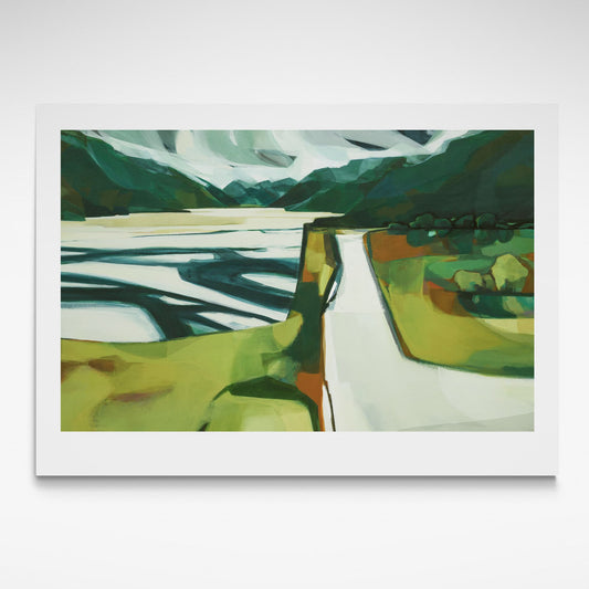 Scenic view of a river crossing near Arthur’s Pass Village, surrounded by rugged mountains and lush alpine landscape.