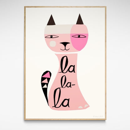 Framed print of a pink cat with LaLa written on it.