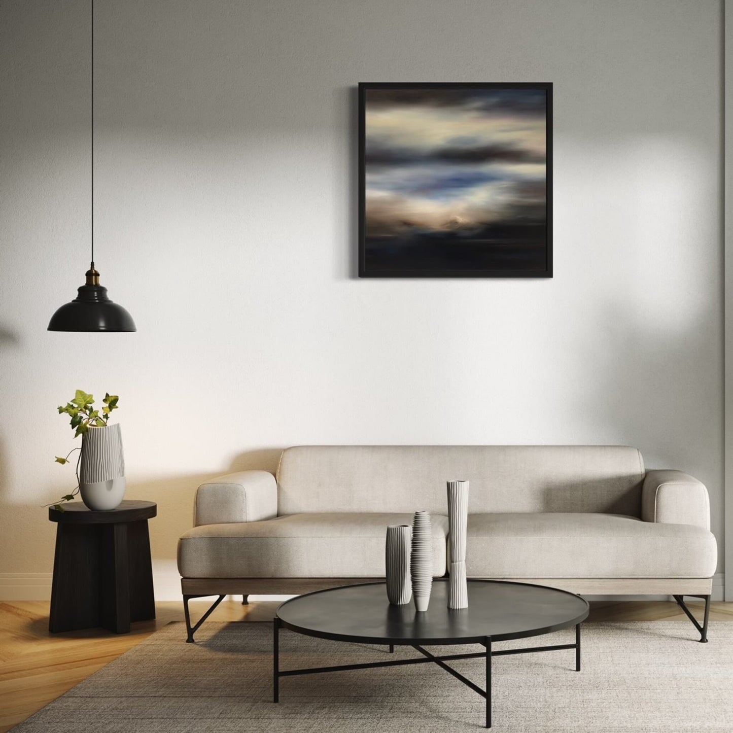 Abstract landscape of Mount Ruapehu hanging above cream couch
