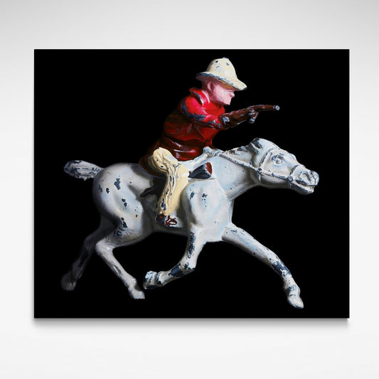 Painting of old lead toy cowboy on horse