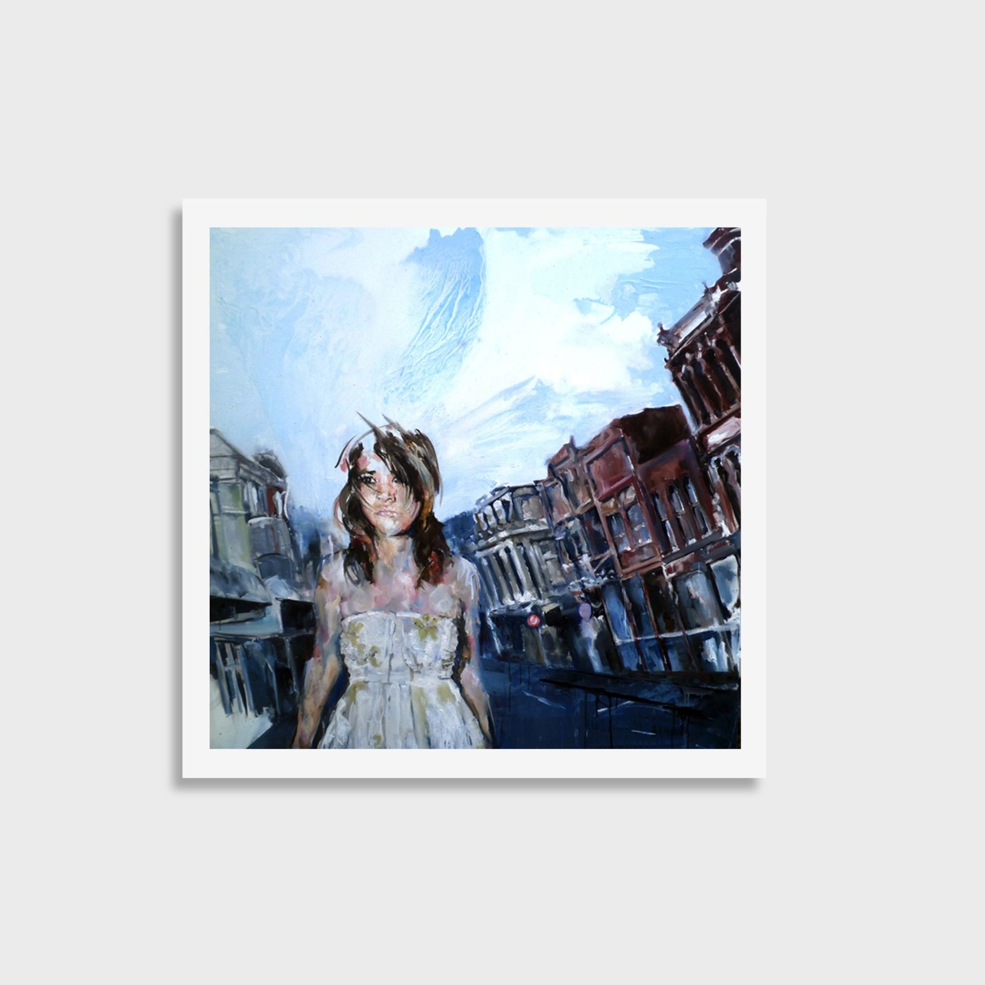 Justine Turnbull Departure Point limited edition print of a woman on Cuba Street in Wellington