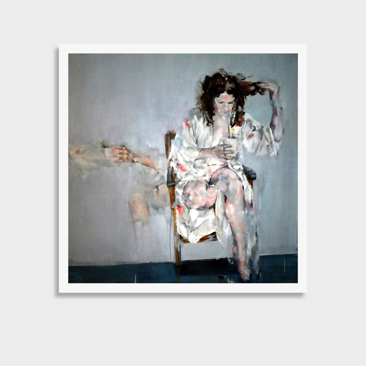 Justine Turnbull Still Life With Magnolia limited edition print featuring a seated woman holding a coffee cup.
