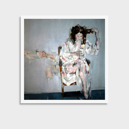 Justine Turnbull Still Life With Magnolia limited edition print featuring a seated woman holding a coffee cup.