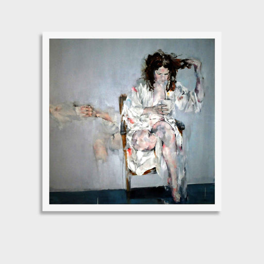 Justine Turnbull Still Life With Magnolia limited edition print featuring a seated woman holding a coffee cup.
