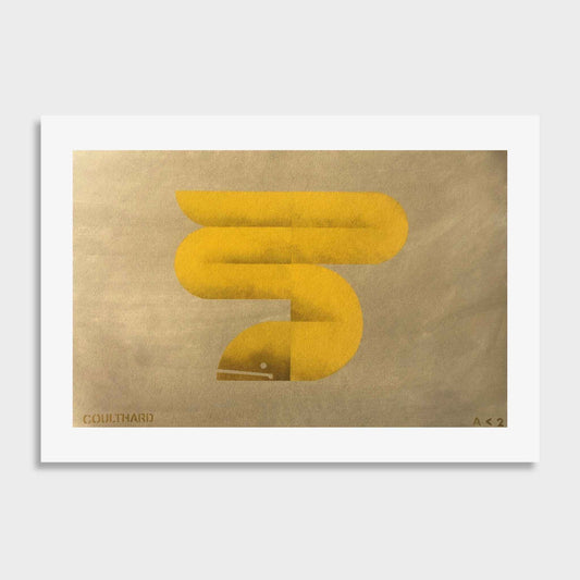 Paula Coulthard Kowhai Tuna A<2 limited edition print featuring an abstract long-fin tuna in kōwhai yellow