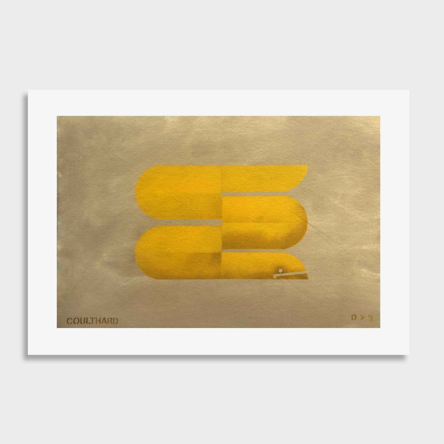 Paula Coulthard Kowhai Tuna D>2 is a limited edition print featuring an abstract long-fin tuna in kōwhai yellow