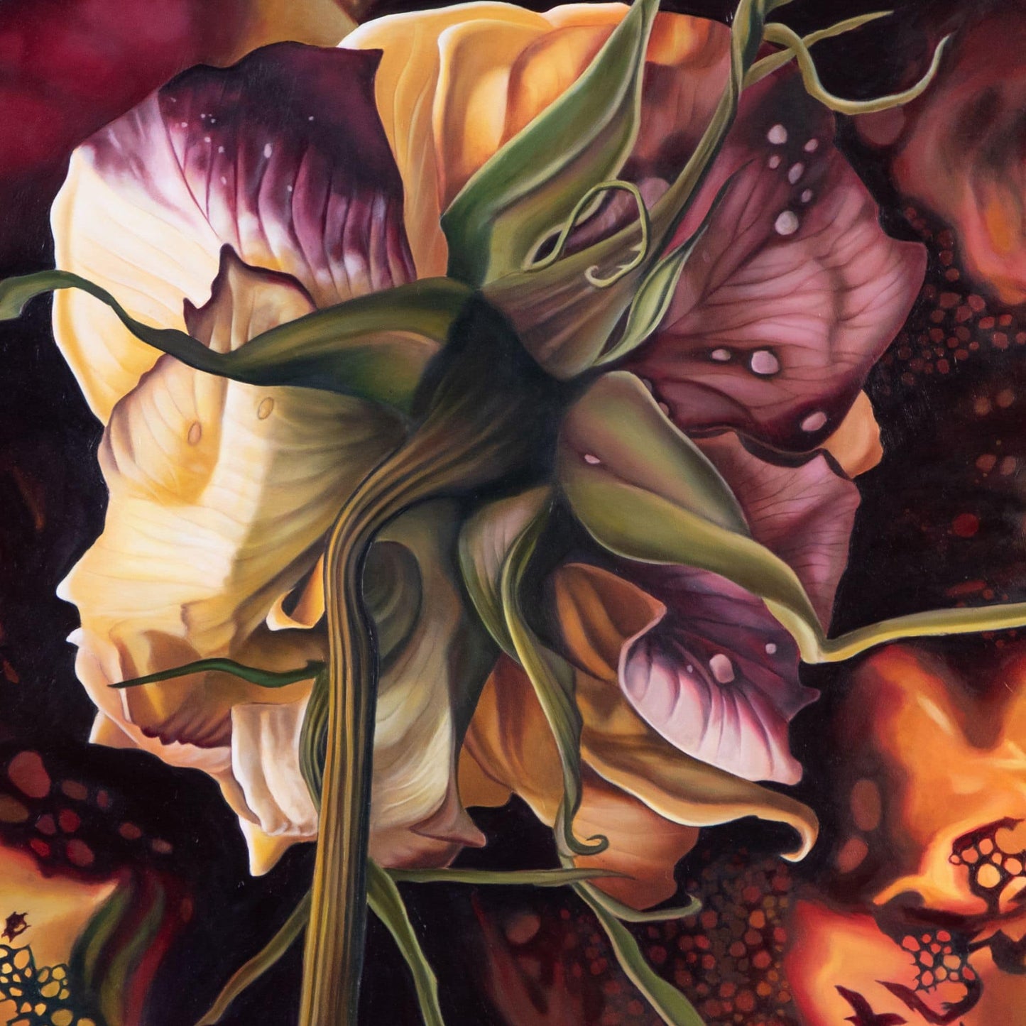 Detail of Rod Eales print depicting a decaying flower