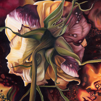 Detail of Rod Eales print depicting a decaying flower