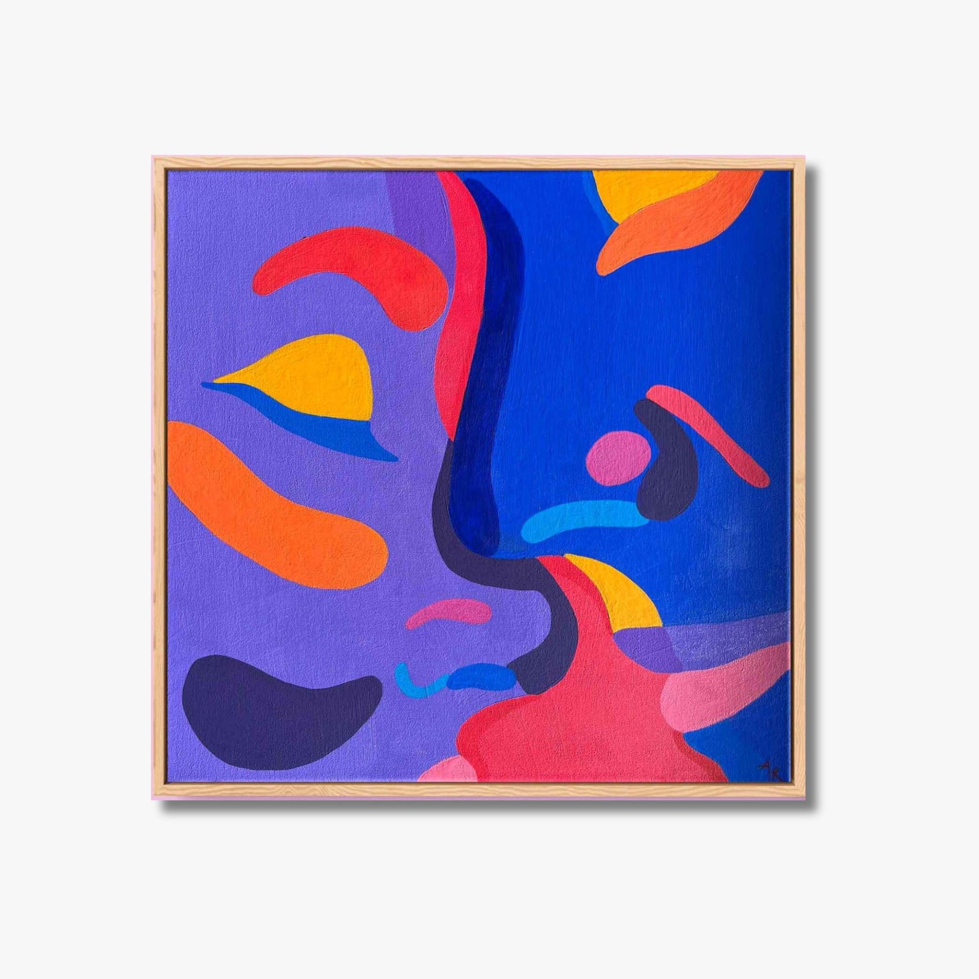 Make Me Feel, a stunning timber framed original painting, by Agate Rubene. The artwork features bold brushstrokes in vivid colour. 