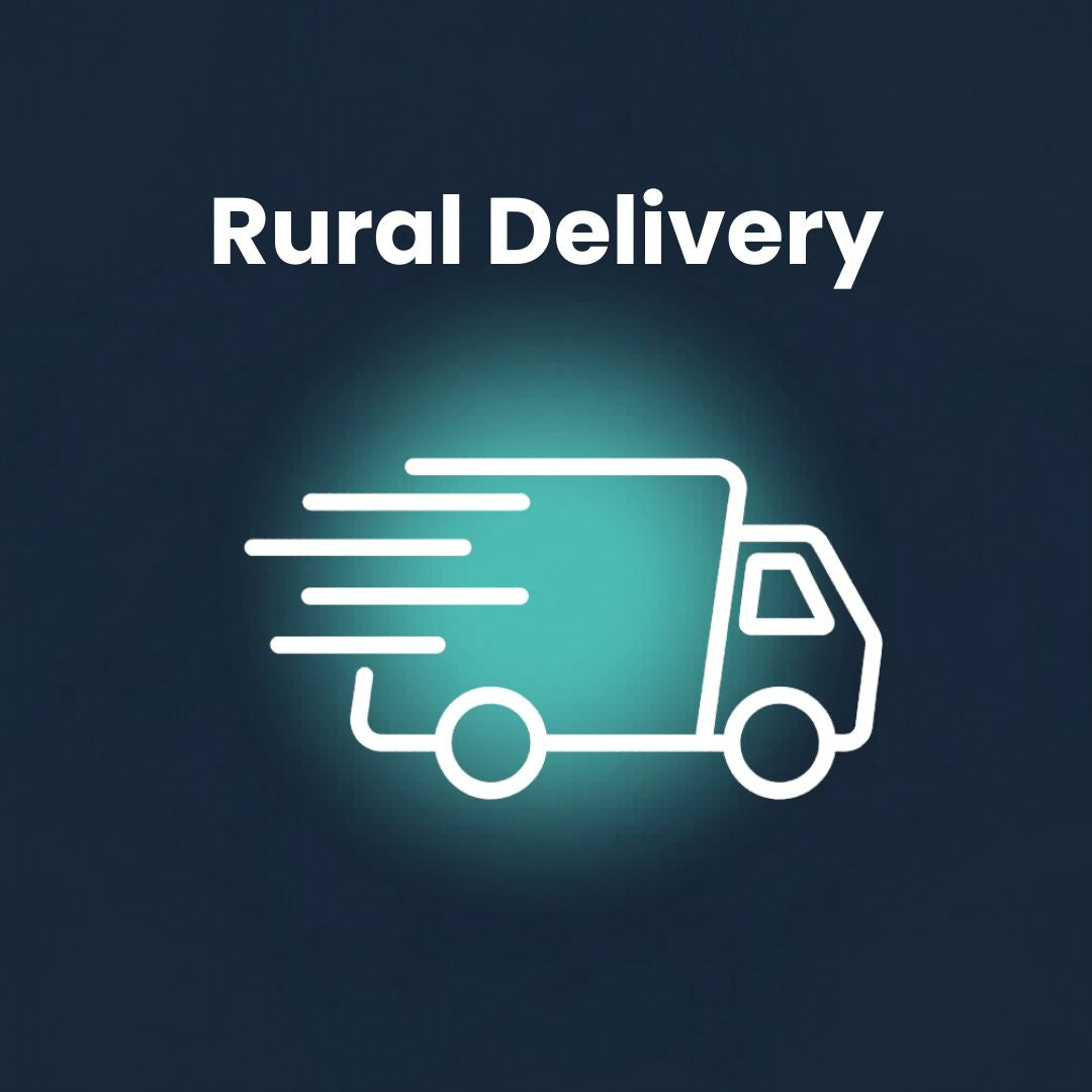 Outline of a delivery truck with 'Rural Delivery' text on a dark background