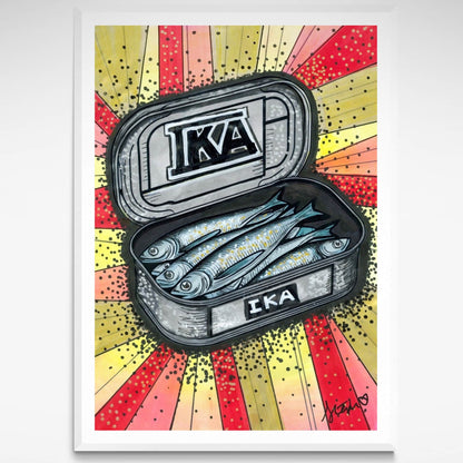 Pop art-inspired illustration by Stephanie Northey titled "Ika," featuring a stylised fish design with bold colours.